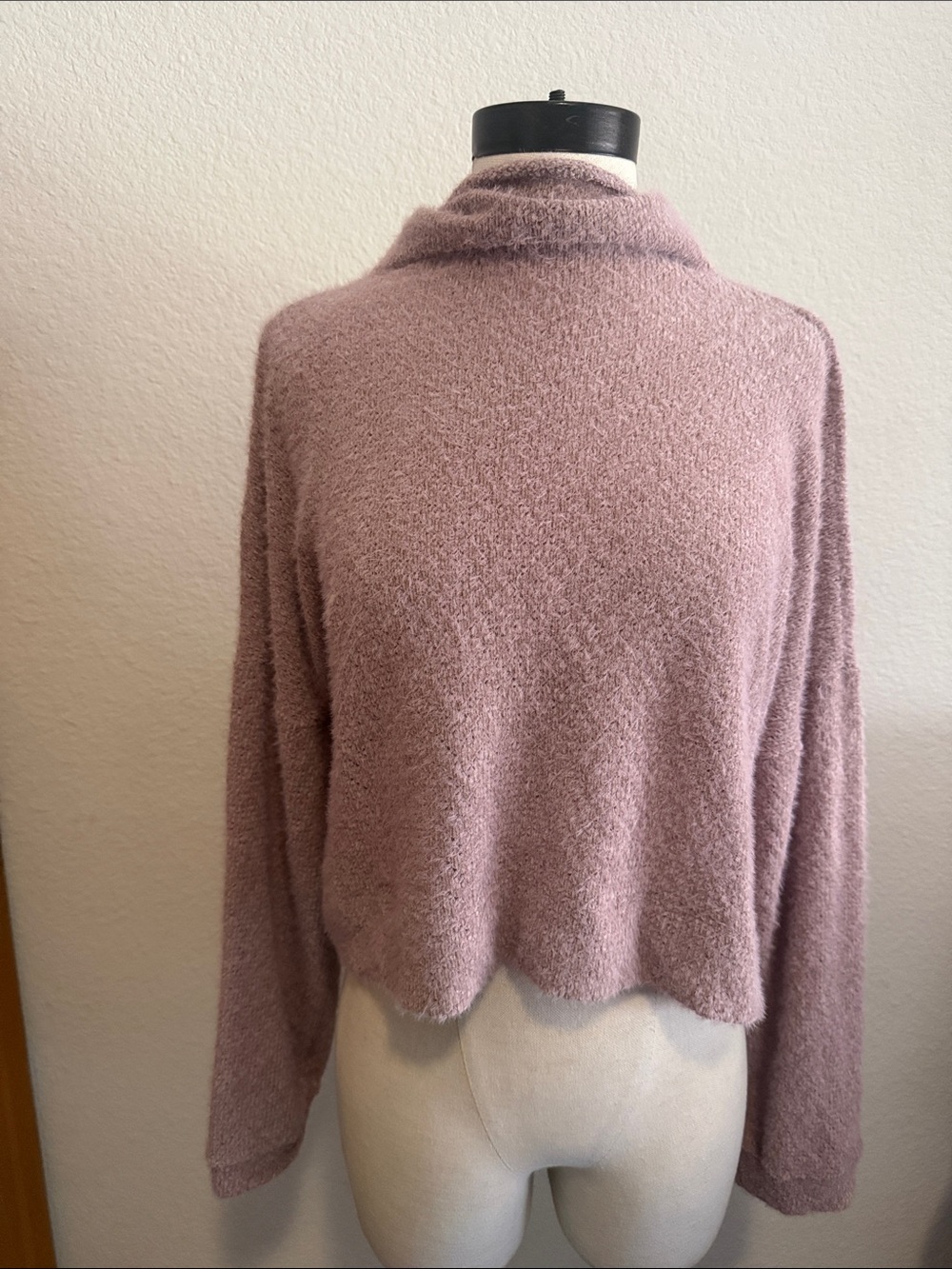 Jolie Mauve Cowlneck Scallop-Hem Sweater
